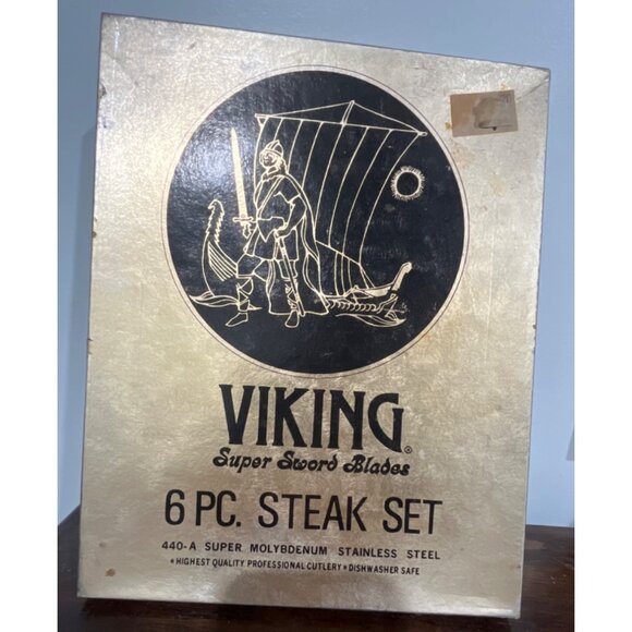 Viking 6-Pc Steak Knife Set With Super Molybdenum Stainless Steel Blades & Wood - Picture 2 of 8